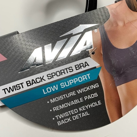 AVIA Twist Back Sports Bra Low Support Light Padding - Gray - NEW with tags! - Picture 4 of 8